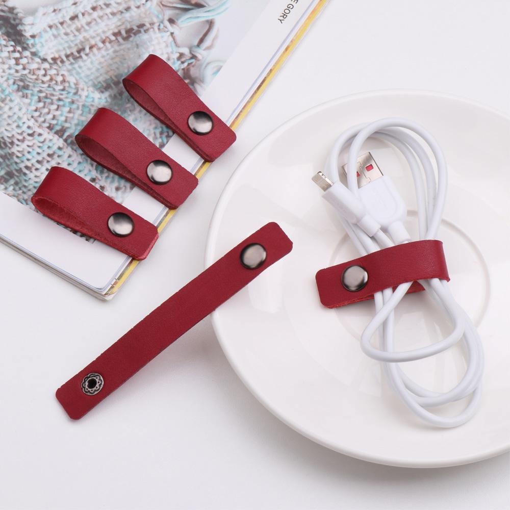 Work Travel Accessories Earphone Wrap Winder Wire Ties Tie Wraps Keeper Leather Cable Straps