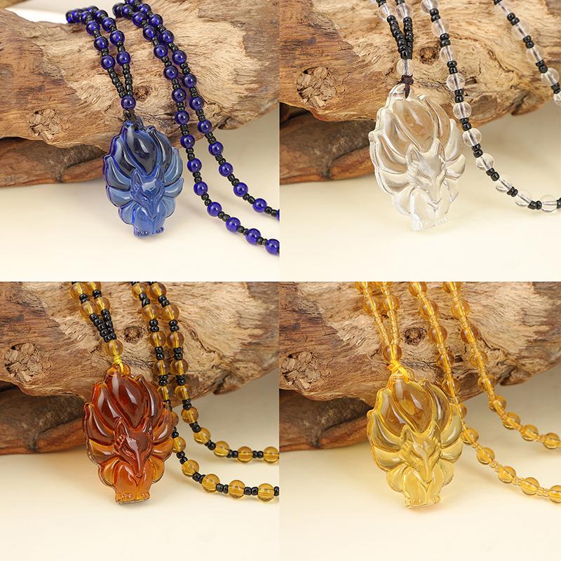 Fox Pendant Necklace Chinese Amulet Nine Tailed Fox Necklace Versatile Men'S And Women'S Long Sweater Chain Jewelry