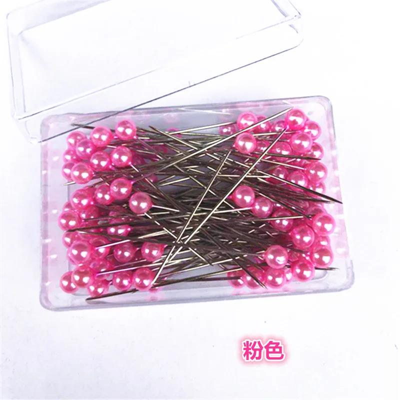 100Pcs/Box 38cm Colorful Round Pearl Head Needles Stitch Straight Push Sewing Pins For Dressmaking DIY Sewing Tools Positioning