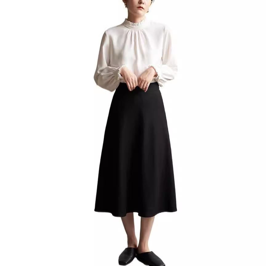 Women's French Style Ruffle Mock Neck Long Sleeve Blouse Elegant Office Commuter Shirt Layering Top For Spring
