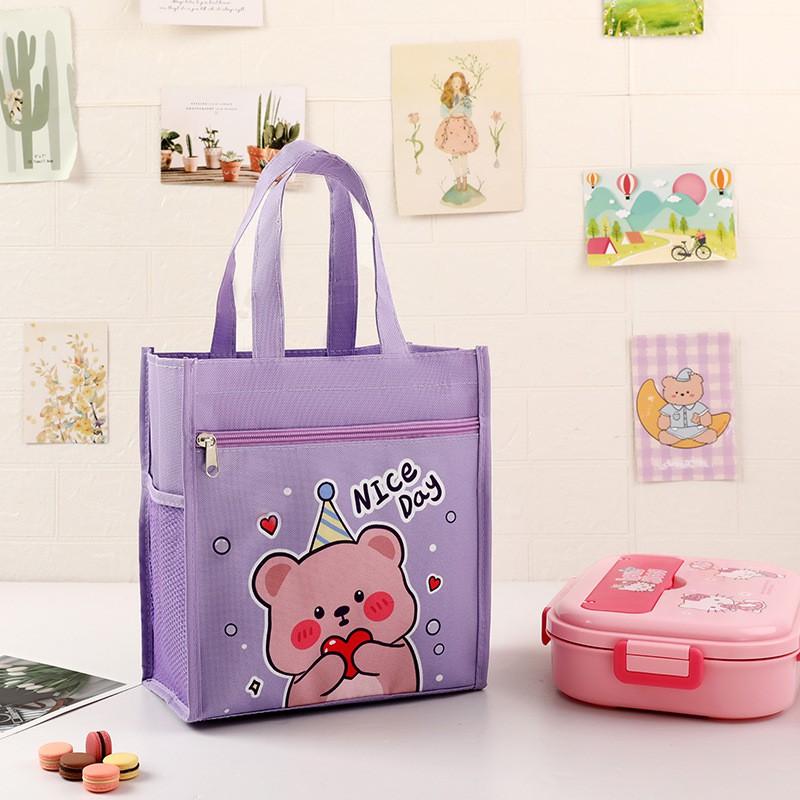 Large Waterproof Lunch Bag Kids - Cute Cartoon Canvas Insulated Food Carrier School Picnic Travel