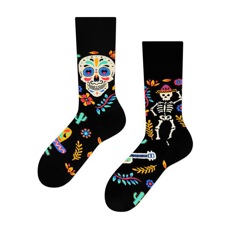 Creative Asymmetric Skull Mandarin Duck Socks - Cotton Street Style, Medium to High Tube for Couples