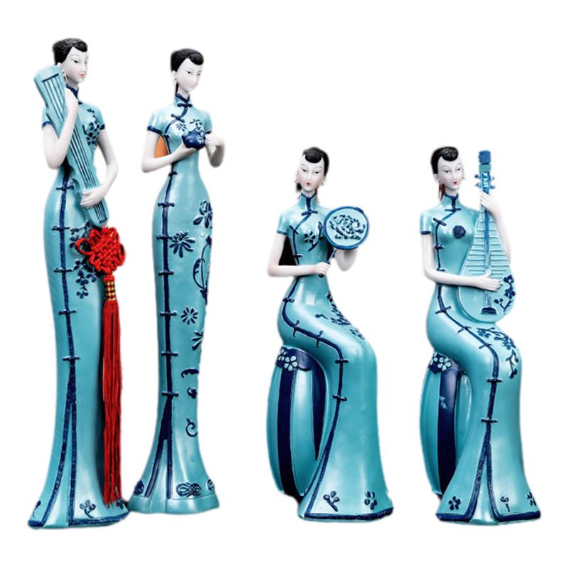 1Pc Elegant Chinese Style Lady Figurine - Ceramic Home Decor Ornament Woman Figurine Craft for Tabletop Display & Gifts
