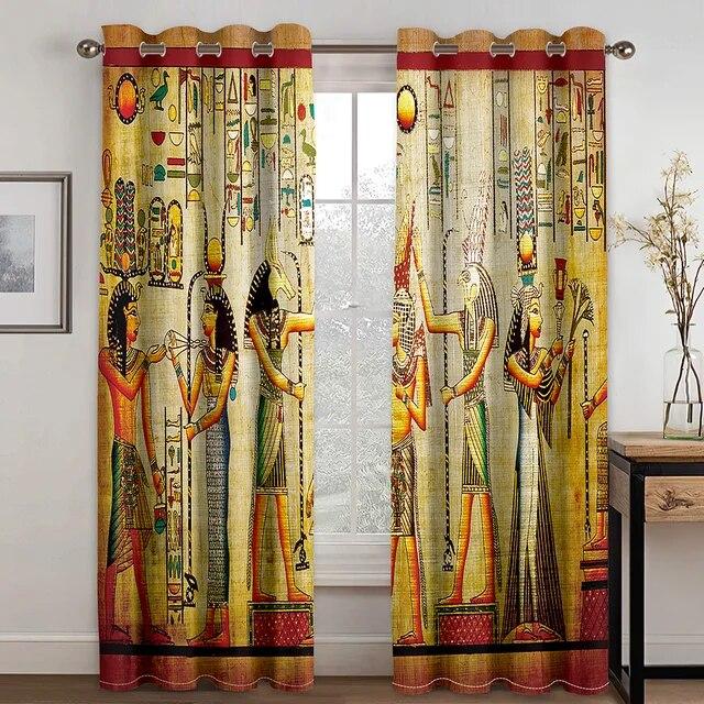 Egyptian Writing On Stone Antique Old Indigenous Civilization Curtains For Living Room Bedroom Window Drapes 2 Panel Set