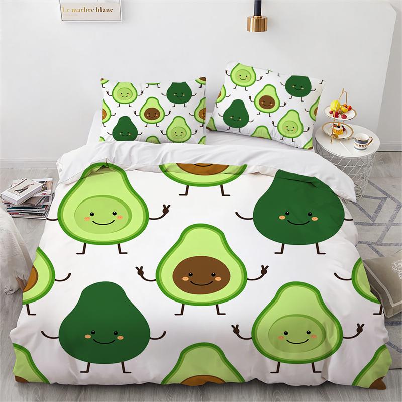 3D Printed Avocado Faces Bedding Set Boys Girls Twin Queen Size Cute Fruit Duvet Cover Pillowcase Bed Kids Adult