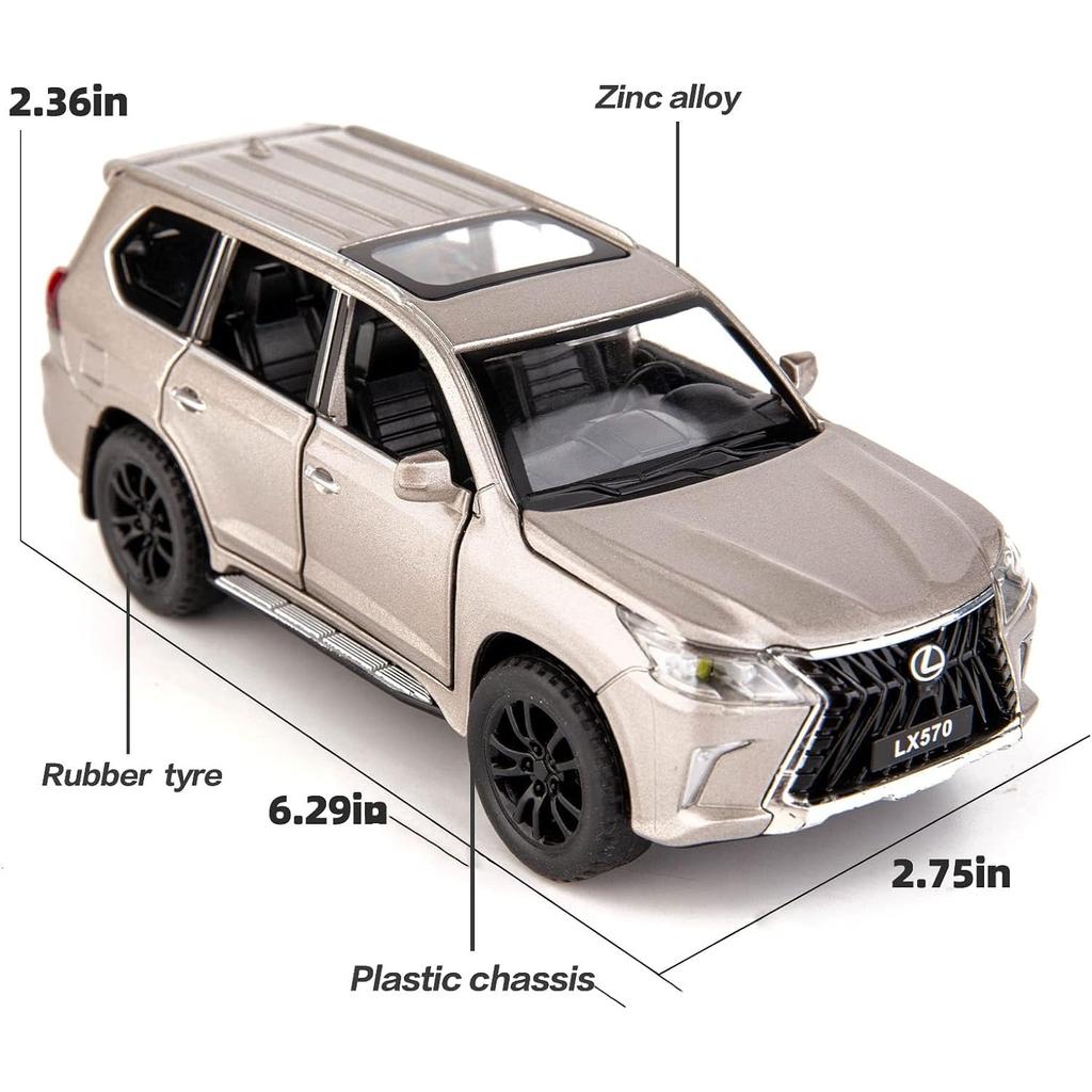 1/32 Scale Lexus LX570 Off-Road In Luxury SUV Model Car, Zinc Alloy Pull Back Toy Car with Sound and Light for Kids Boy Girl Gift