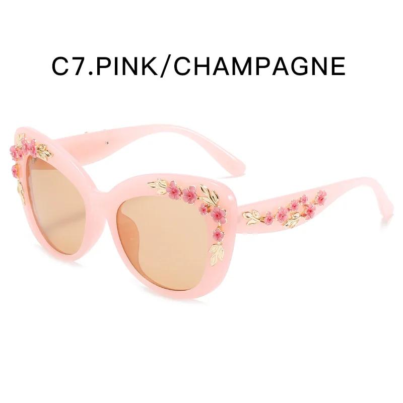 Retro Cat Eye Sunglasses Rose Fancy Decorative Eyewear Fashion Retro Design Flower Sunglasses Women Vintage Metal gafas de sol
