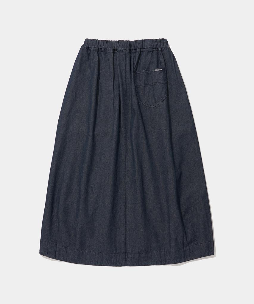COLUMBIA UNIVERSITY All-Round Twotuck Denim Long Skirt_Indigo Jean