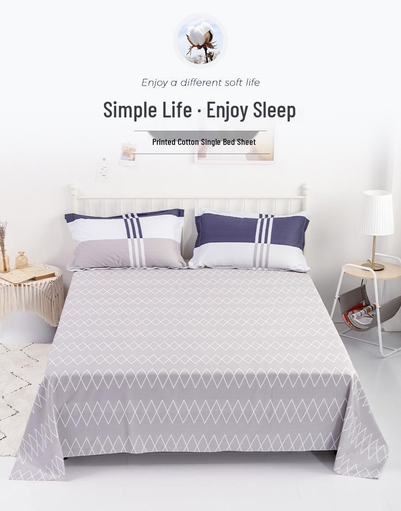 Active Print Pure Cotton Bed Sheets - Simple Style for Dormitory, Home, Single & Double Beds
