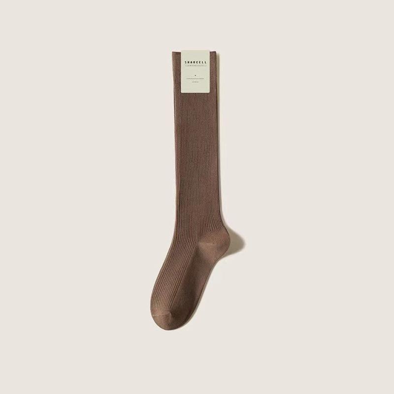 Women's Spring Solid Color Vertical Stripe Slim Slim Long Leg Socks