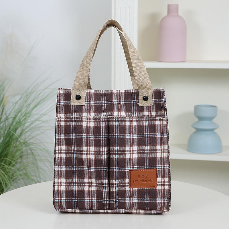 Корейская холщовая клетчатая сумка-тоут для бенто - Женская ретро-сумка