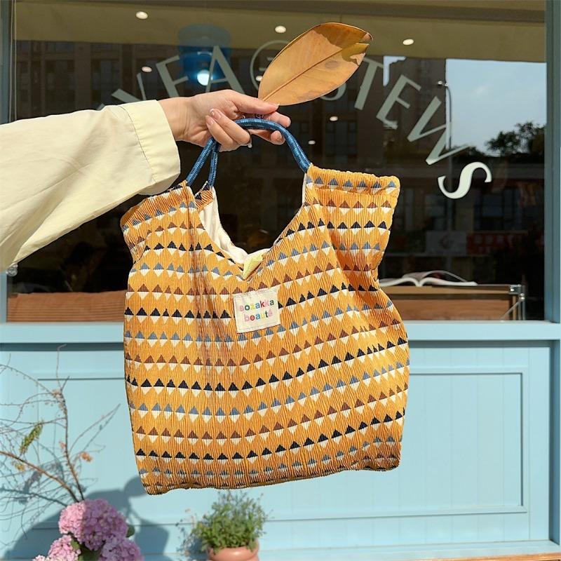 5 wrinkled cloth printed handbag spring and summer thin shopping handbag fresh floral large-capacity cloth bag