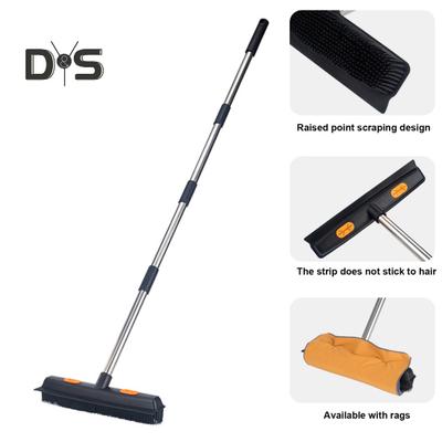 2-in-1 Long Handle Pet Hair Broom with Squeegee Lightweight Fur Remover Brush Ergonomic Grip Multi-Surface Cleaning Brush