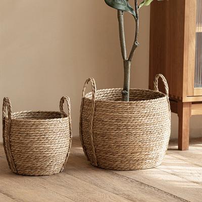Runder Weiden-Pflanzkorb mit Griffen für Innen- und Außenpflanzen Rattan-Geflecht-Pflanztopf Haus Wohnzimmer Balkon Garten Dekorative Blumentopf