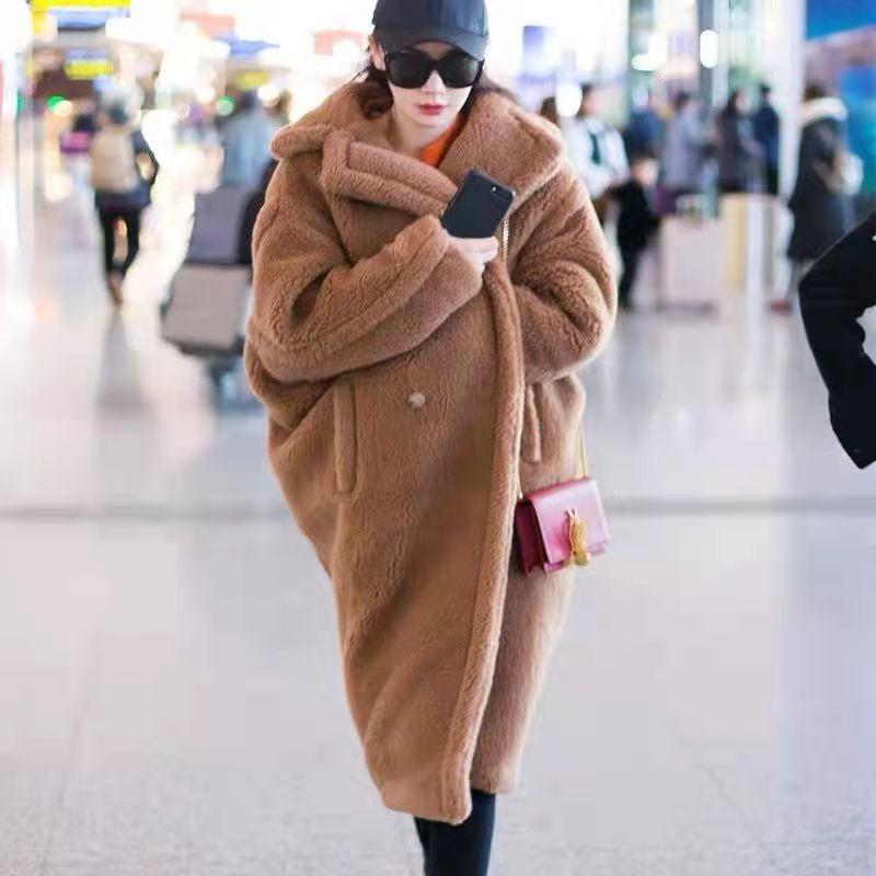 Teddy bear coat women's imitation fur coat caterpillar long silhouette cashmere coat