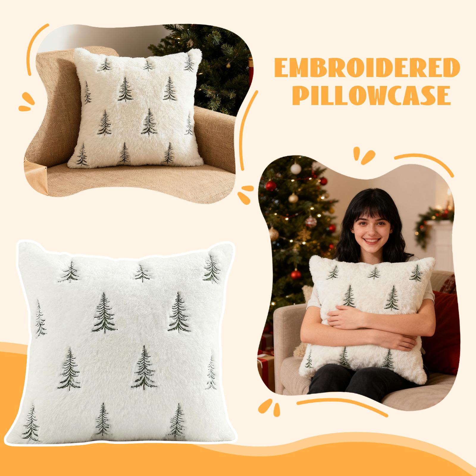 

Christmas Pillowcase Plush Throw Pillow With Embroidered Christmas Tree 18x18 Inch Green Winter Sofa Cover For Holiday Sofa Bedroom Living Room One Size