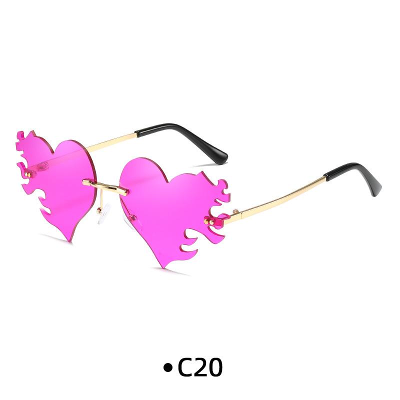 Fashion Rimless Sunglasses Flame Unique Big Love Heart Eyewear Luxury Brand Designer Vintage Sun Glasses Shades UV400 Eyewear