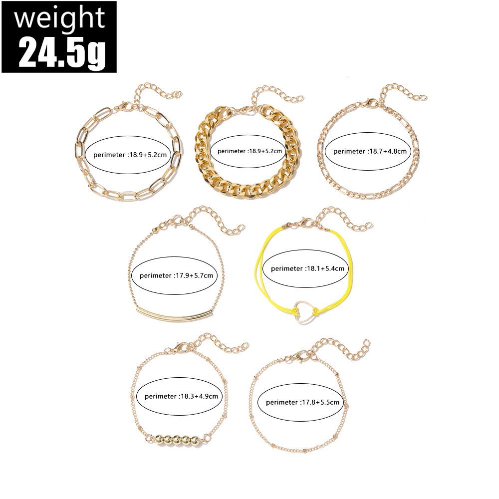 New fashionable and simple gold love beads thickness chain combination 7-piece set bracelet bracelet jewelry