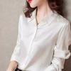 Korean Commute Spring Autumn Satin Blouses Women's Polo Neck Solid Button Loose Ruched Long Sleeve Casual All-match Shirts