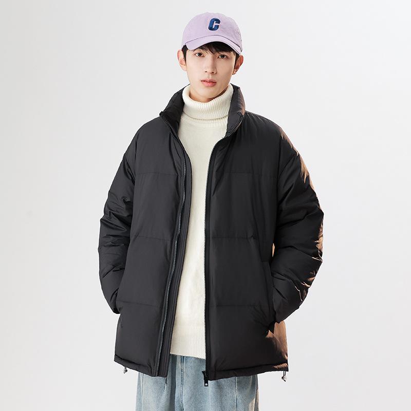 Men's winter solid color fashion couple down jacket stand-up collar thickened warm casual trend bread jacket winter wear