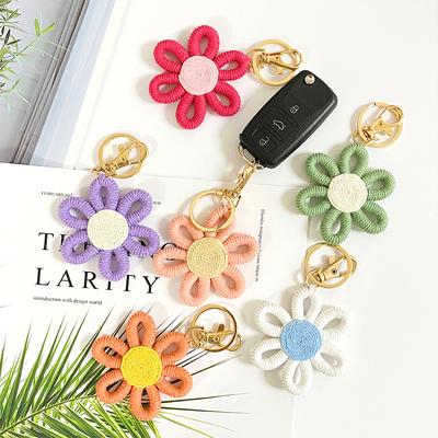 1 Peça Chaveiro Pingente de Margarida Tecido à Mão Artesanal Tricotado Girassol Pingente Decorativo para Bolsa Presente de Companhia Chaveiro de Flor