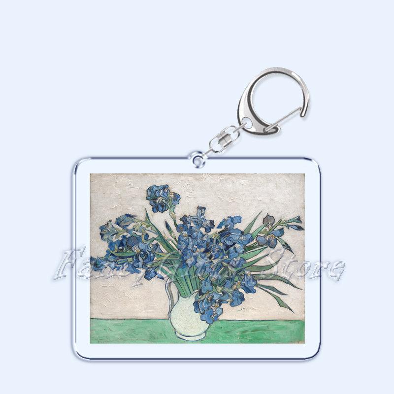 

Vincent Van Gogh Art Oil Painting Keychain The Starry Night Sunflower Key Chain for Accessories Bag Pendant Ring Jewelry Gifts