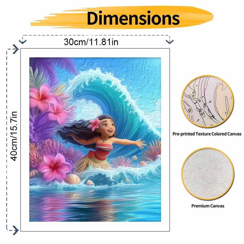 Disney Moana Ocean Wave Flower Oil Paint by Numbers Art Kit Handmade Painting Home Decor Gift