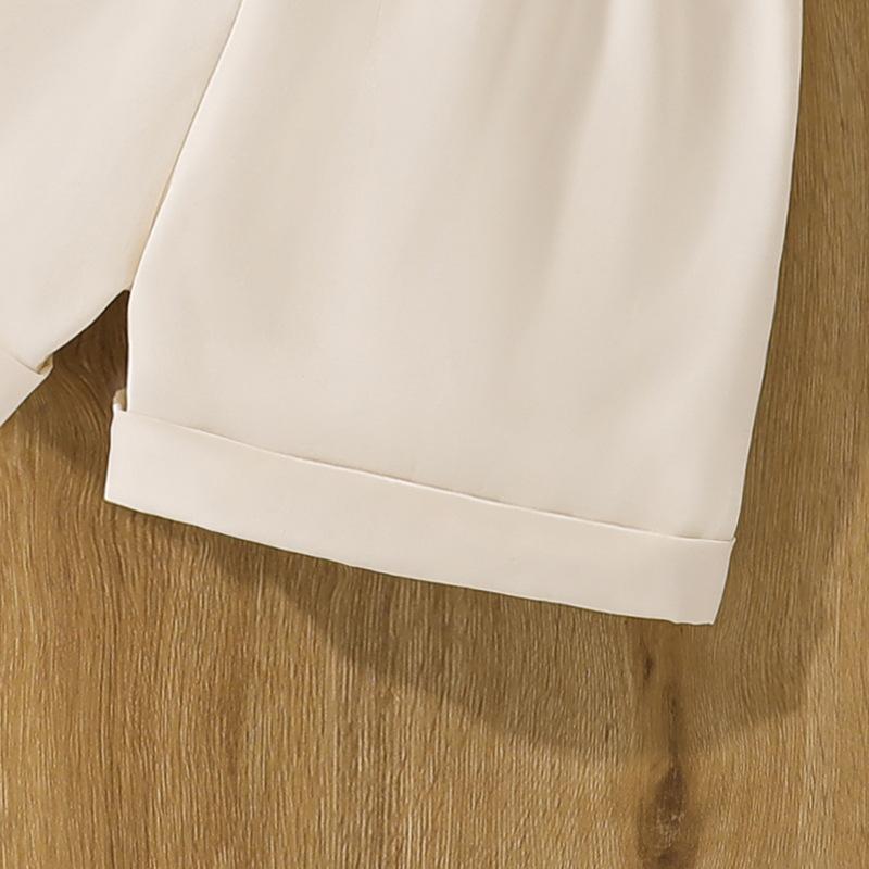 Girls Suit 7-12Y Summer New Middle and Large Children Casual Striped Short-sleeved Top + Sweet Bud Shorts Two-piece Set