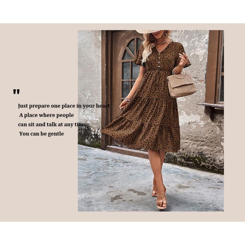 Summer casual vacation fashionable short-sleeved leopard print dress