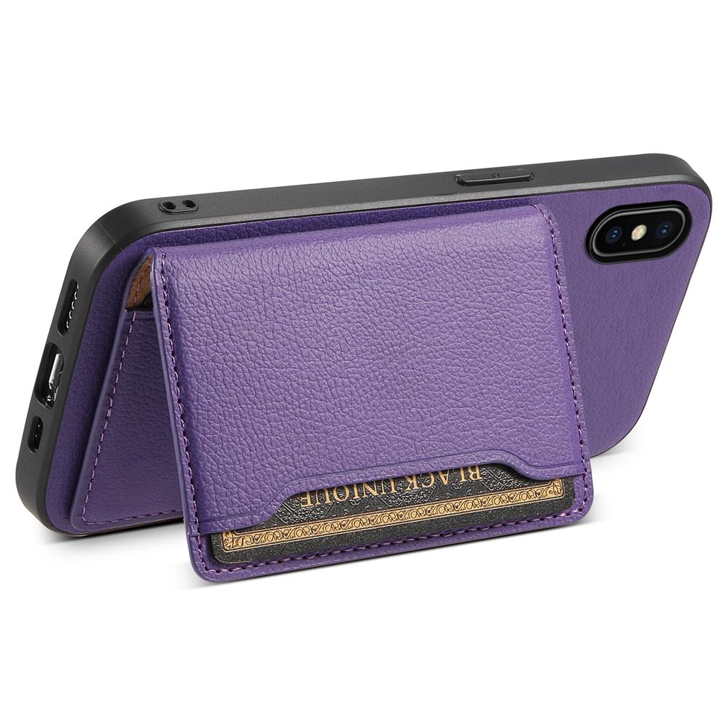 Pro iPhone X/XS Pouzdro Slot na karty Textura telete PU+ PC+TPU Kryt na telefon se stojánkem