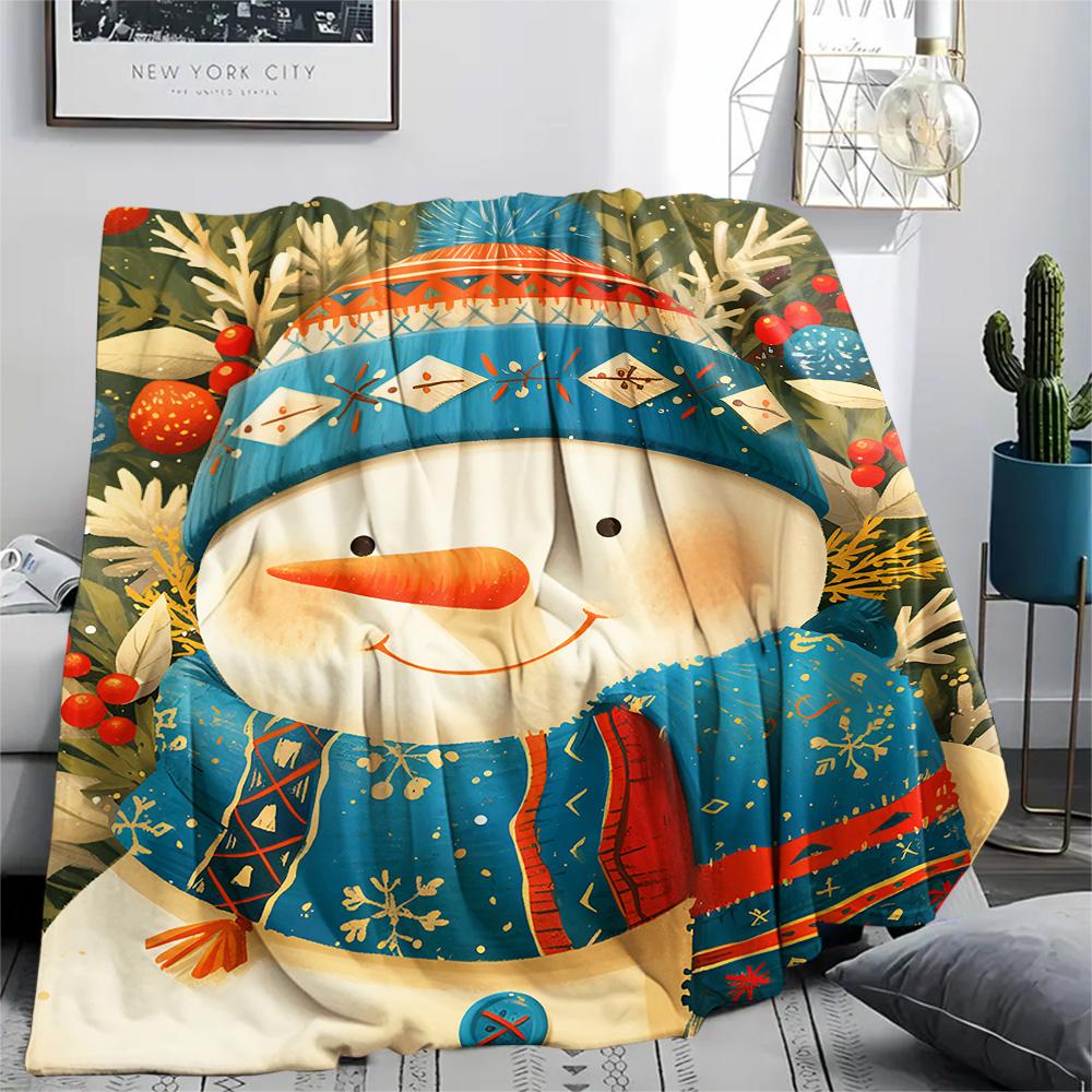 Snowman Print Flannel Blanket, High Quality Comfortable for All Seasons, Home Decor, Warmth and Comfort, Perfect for Christmas Gifts