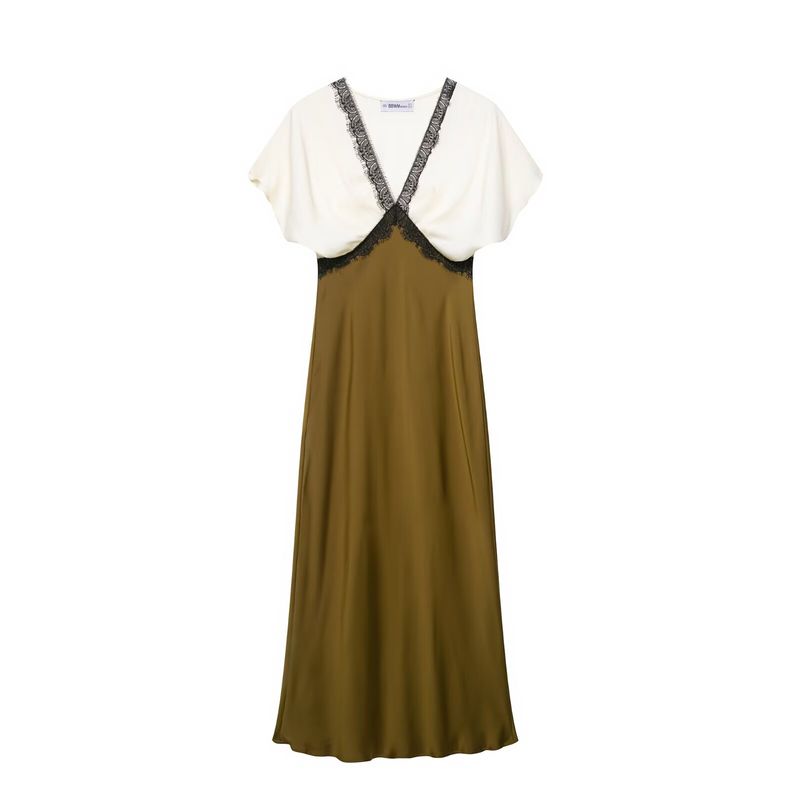 Araltay New Arrival Fashion Style Women's Clothing Fashion Color Contrast Lace Silk Satin Texture Midi Skirt Dress 1165177