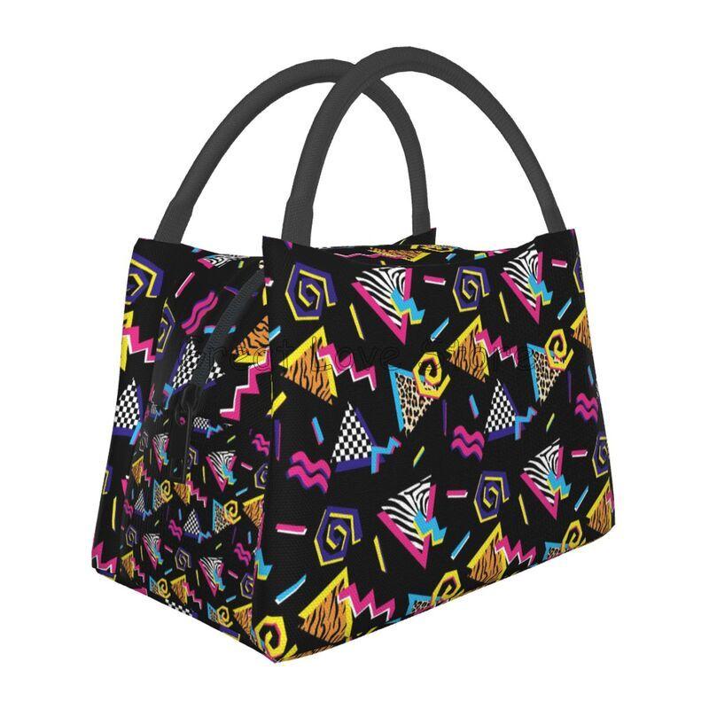 Retro 80s 90s Print Thermal Lunch Bag for Women Reusable Portable Waterproof Insulated Bento Lunch Box for Travel Picnic Work