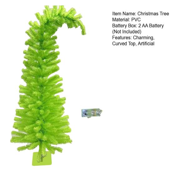 Lighted Pine Needle Christmas Tree Top Curved Artificial Green Xmas Tree with String Light for Tabletop Centerpiece Holiday Indoor Decor