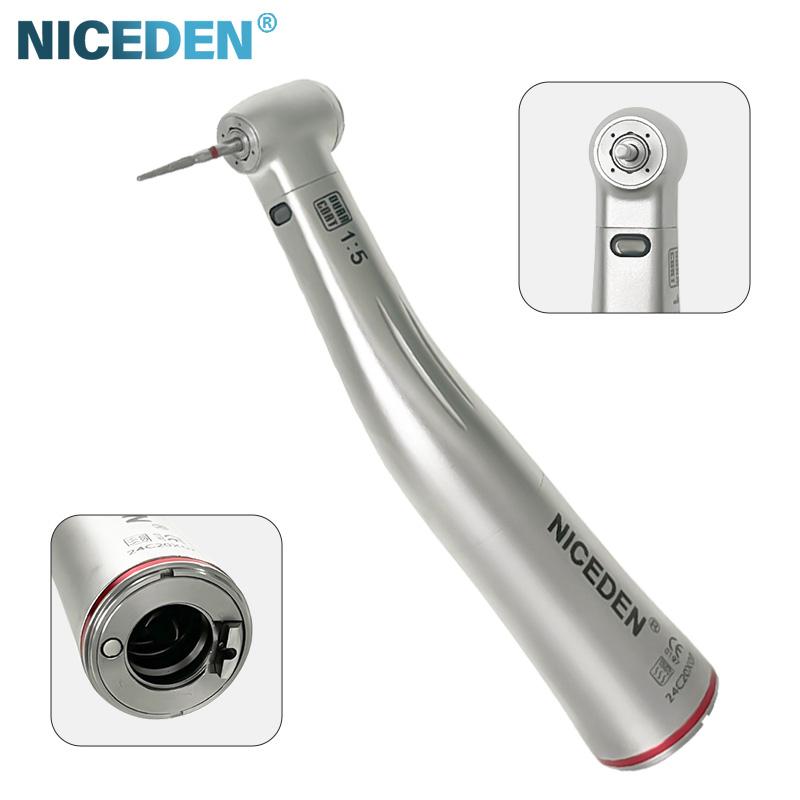 Niceden 1:5 Dental Increasing Fiber Optic Contra Angle Low Speed Handpiece  Push Button E-type Motor