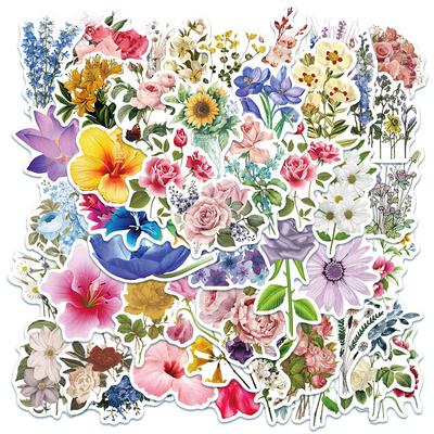 10/30/50pcs Beautiful Watercolor Flowers Stickers Cartoon Aesthetic Decals Decoration Phone Notebook Water Bottle Sticker Gifts