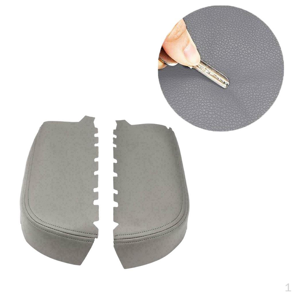 

2 Pieces Front Armrest Covers Leather Accessories Gray Replacement Cushion for 09-2015 Car Supplies