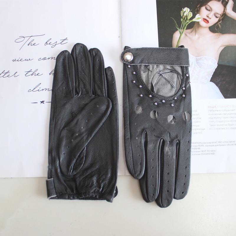 New Women's Sheepskin Gloves Thin Unlined Rivet Style Colored Driving Leather Gloves