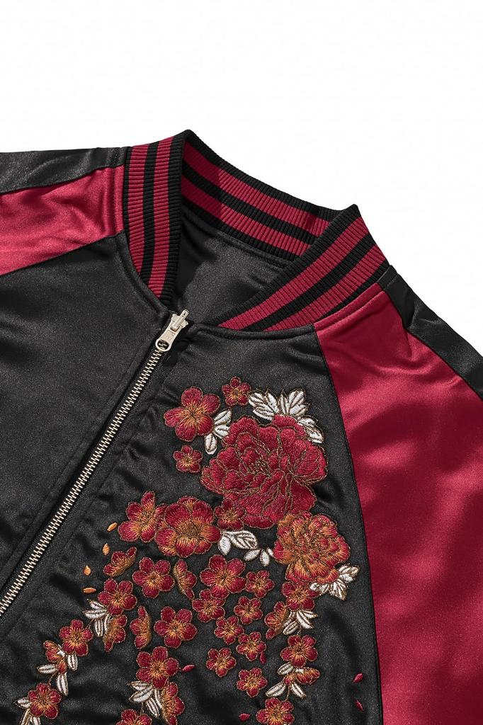 East Rain Sukajan Jacket with Double Dragon and Peony Japanese Yokosuka All FUN226 Pattern, Red, Style, Unisex, Outerwear, Fall/Winter, Seasons,
