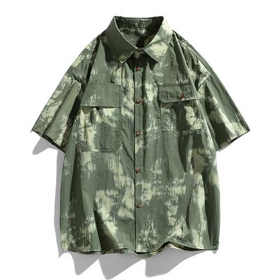 Summer Casual Shirts Men Loose Short Sleeve Print Loose Turn Down Collar Shirt Men