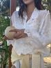 Women's Lemon Green Tea Lace Embroidery Jacquard Shirt - 3D Retro Sun Protection Cardigan for Spring 2026.