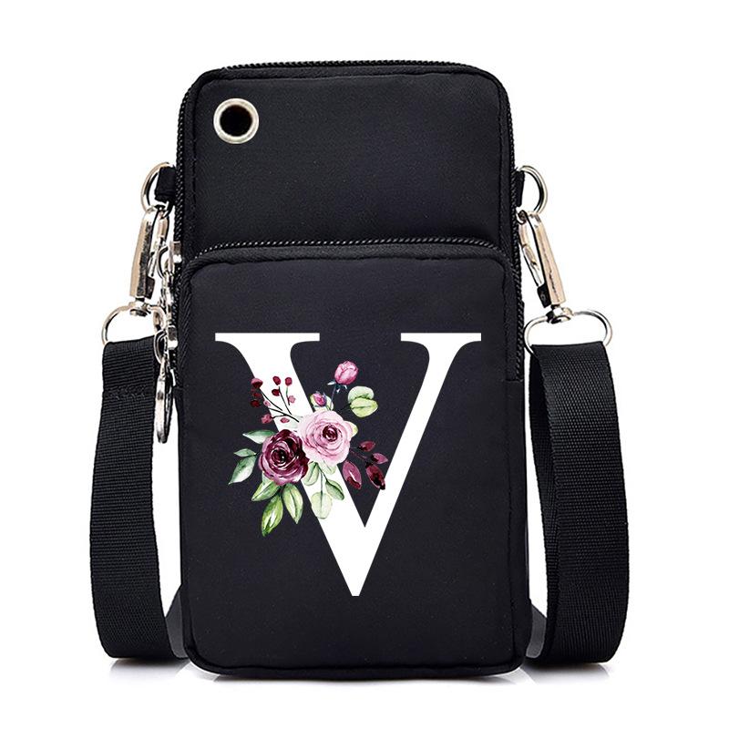 New Letter-printed Black Oblique Span Bag, Mobile Phone Bag, Light To Carry, Vertical Length and Width Change Bag