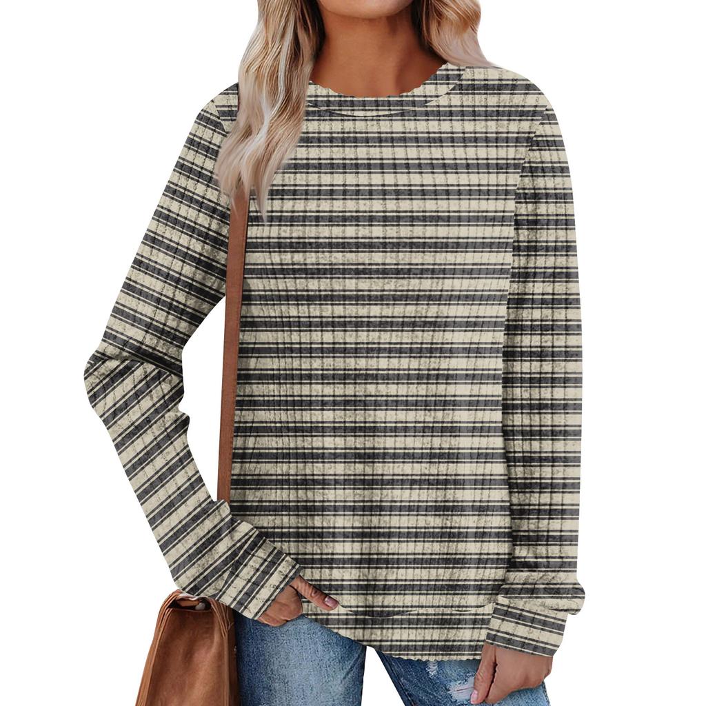 Women's Printed Lightweight Brushed-Cotton Round Neck Top