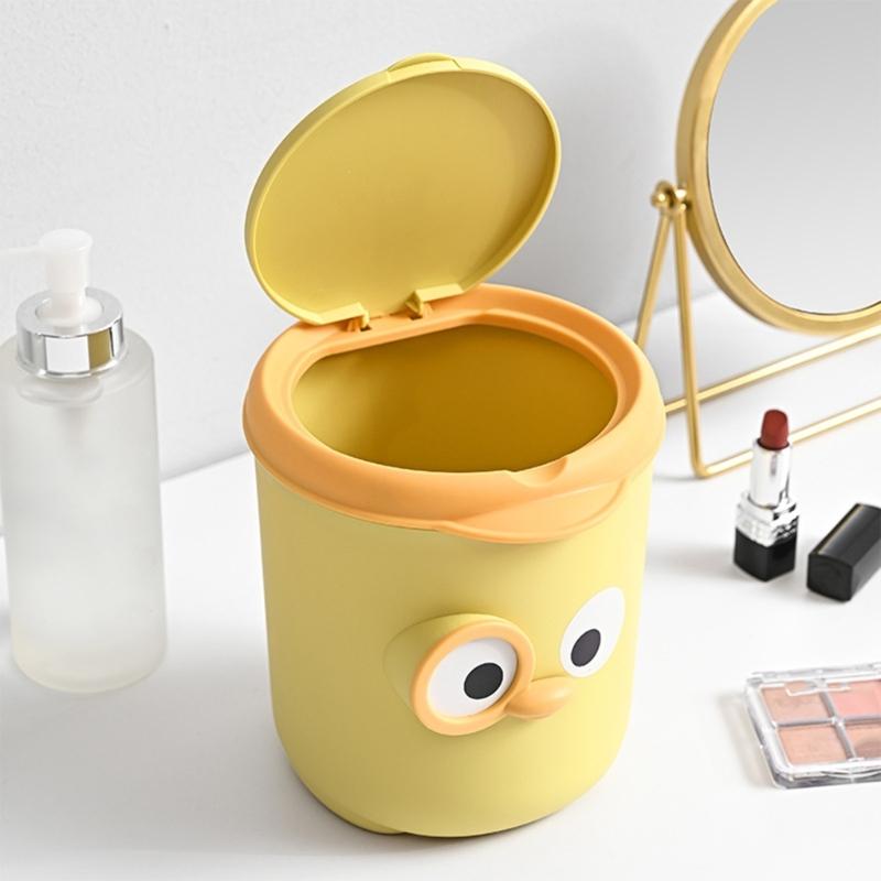 Cartoon Small Desktop Trash Can with Sealable Lid Odor Proof Waste Bin for Kids Room and Office Lovely Home Decoration