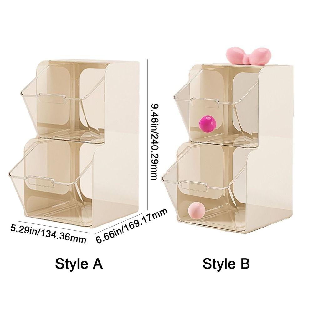 Plastic Teas Bag Storage Box 2 Layer Large Capacity Stationery Storage Box Transparent with Drawers Cosmetics Storage Container