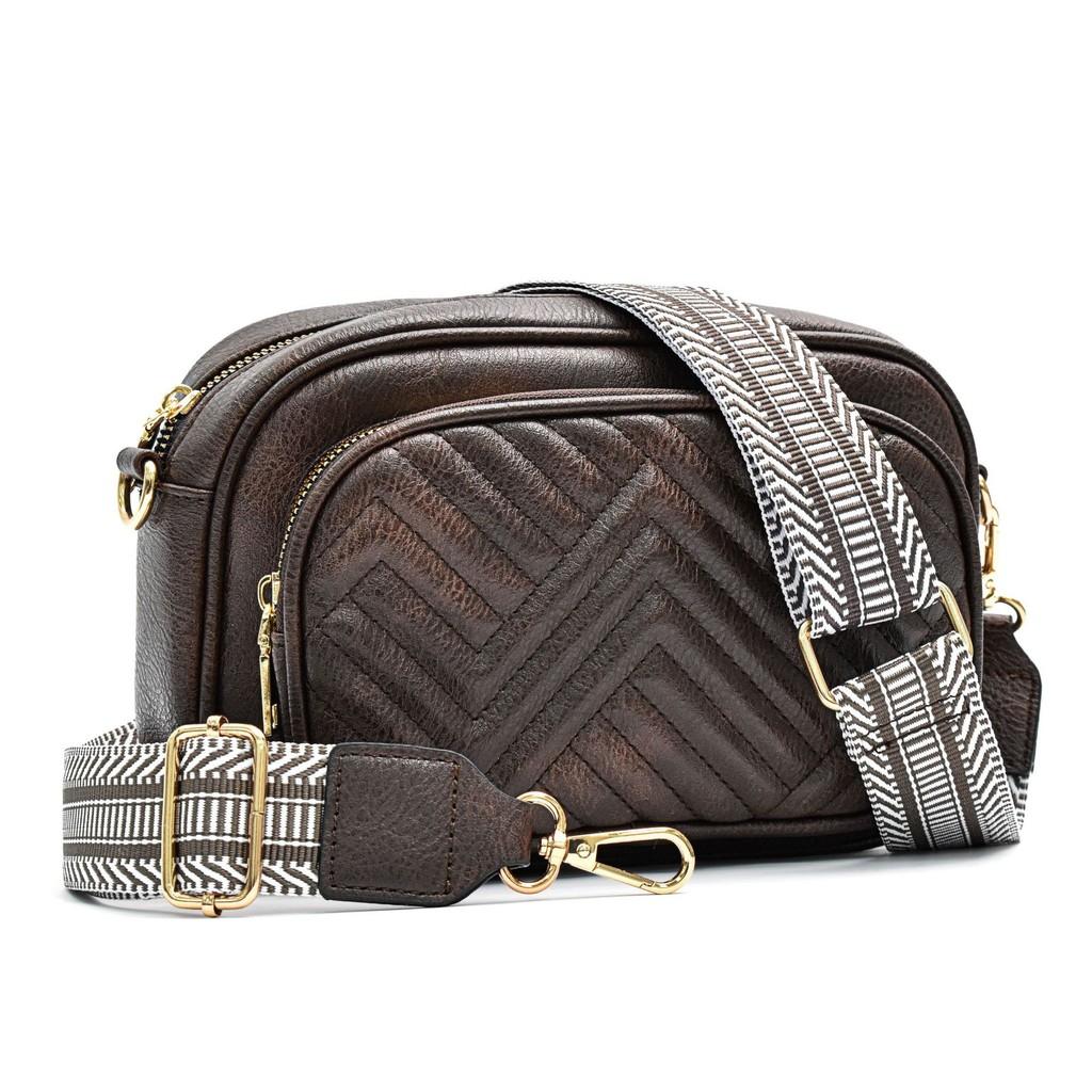 Ielgy Embroidered Grid Messenger Bag Retro Popular Color-Blocking Webbing Shoulder Small Square Bag
