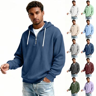 Men's Casual Solid Color Zipper Long Sleeve Hooded Sweatshirt, Everyday Zipper Casual Long Sleeve T-Shirt