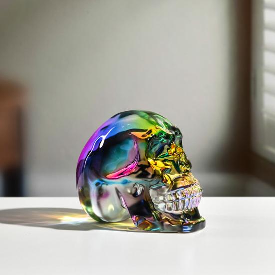 Klar fargerik hodeskallefigur i naturlig størrelse hodeskalle statue Skulptur Hjemmekontor Skrivebord Bokhylle Dekorasjon Ornament Halloween Festival Gave