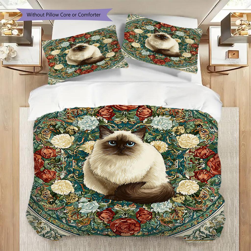 Weißes Katzenmuster Bettwäsche Steppdecke Set Deckenbezug Kissenbezug Heimdekoration Geburtstagsgeschenk (1 Bettbezug + 2 Kissenbezüge, ohne Füllung)