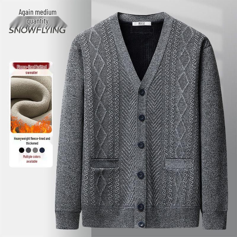 

Xuezhongfei - Men s Plus Velvet Warm Cardigan Sweater for Autumn/Winter (Thick Knit for Seniors) 3XL, 165-190 Jin